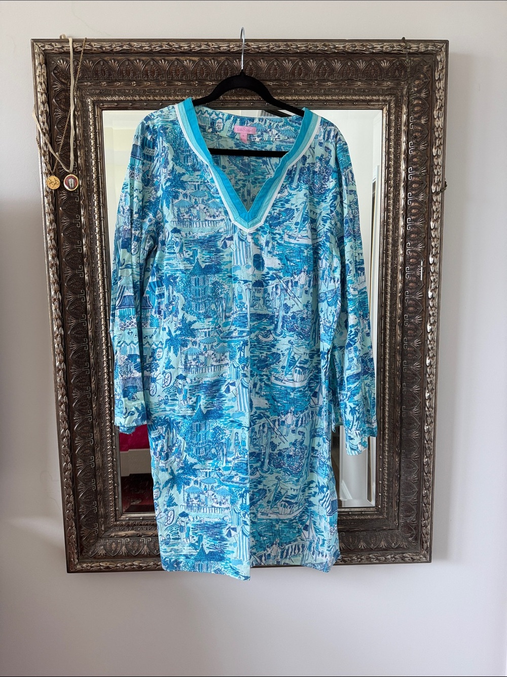 Lilly Pulitzer Turquoise & Blue Printed V-Neck Chemise